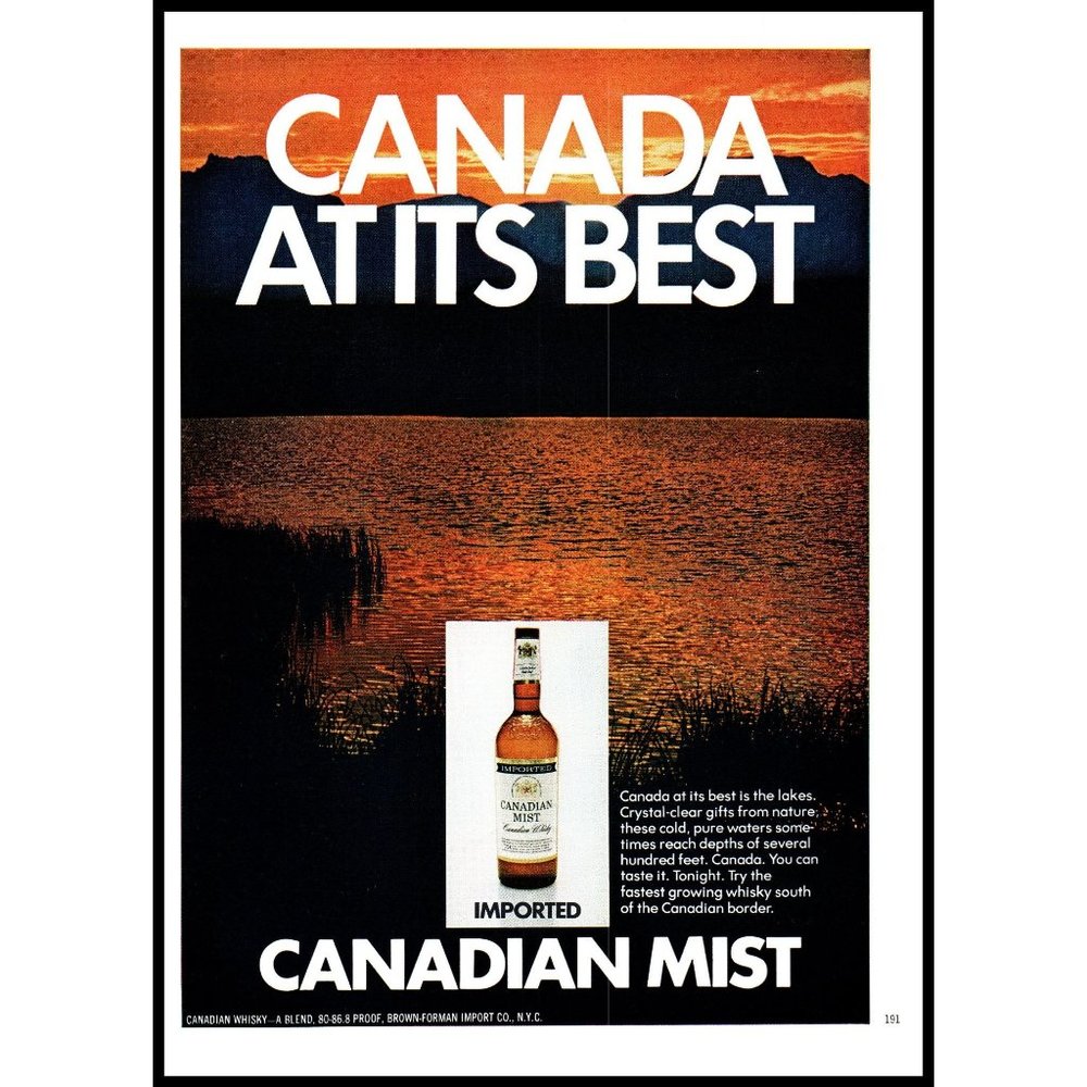 1971 Canadian Mist Whisky Whiskey Vintage Print Ad Sunset Lake Summer Wall Art